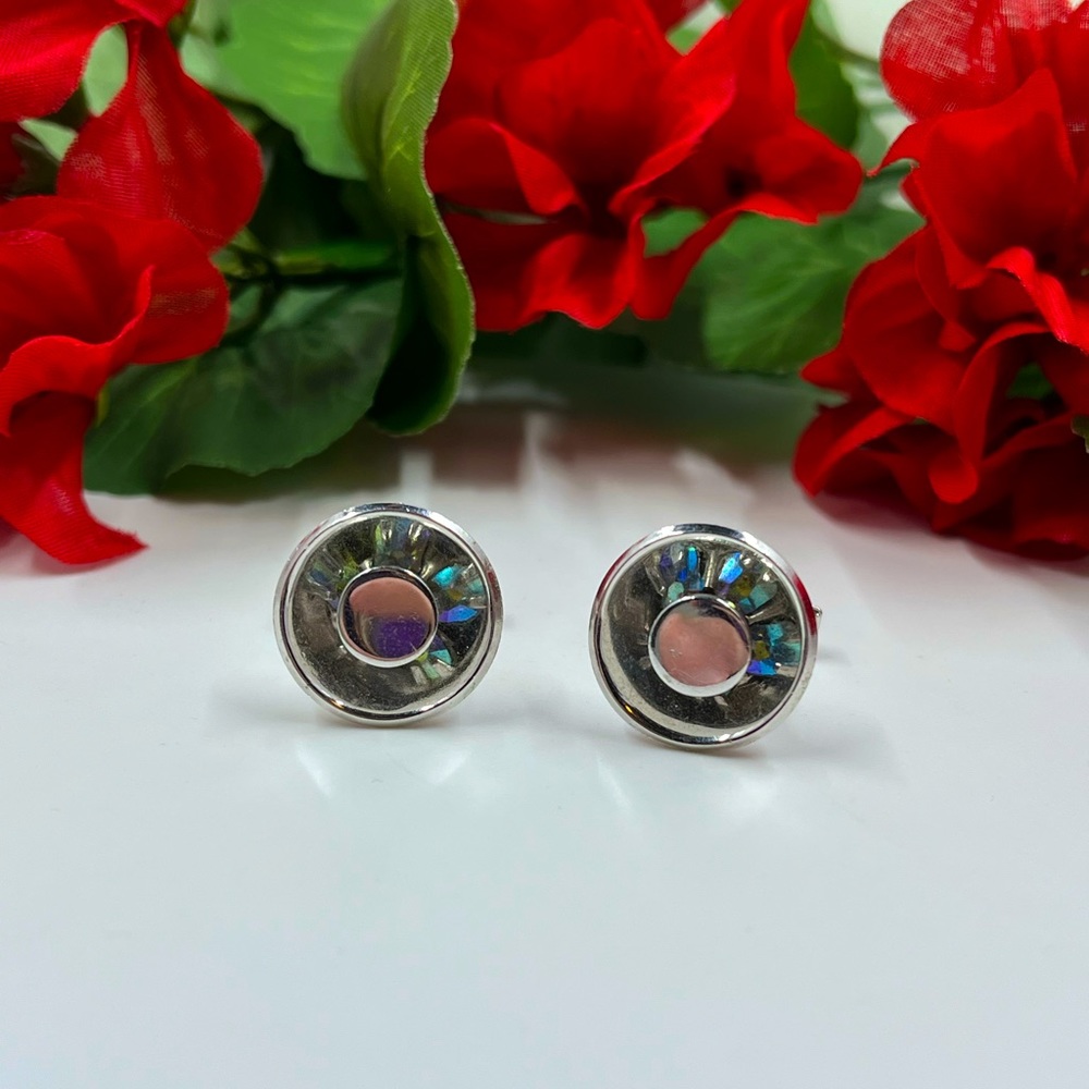 Pioneer Signed Glowing Crystal Halo Holographic Effect Vintage 1950s Cuff Links